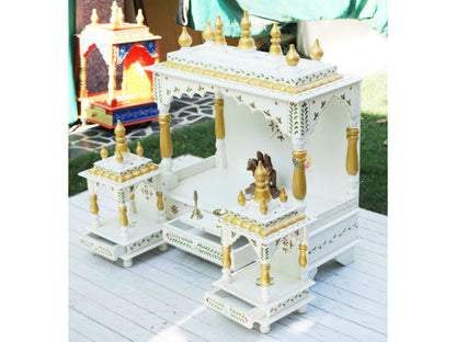Big Size Wooden Temple in Classy White and Gold.