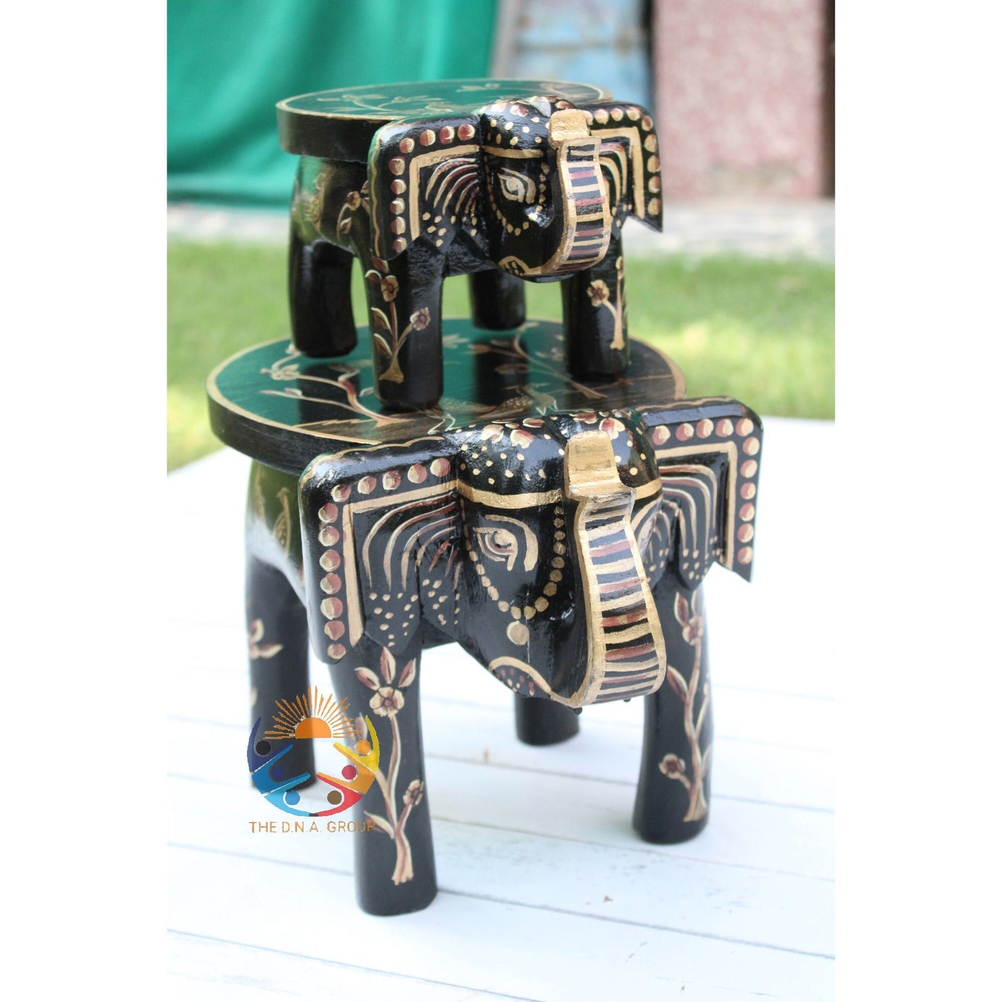Wooden Elephant Stool / Side Table - Black