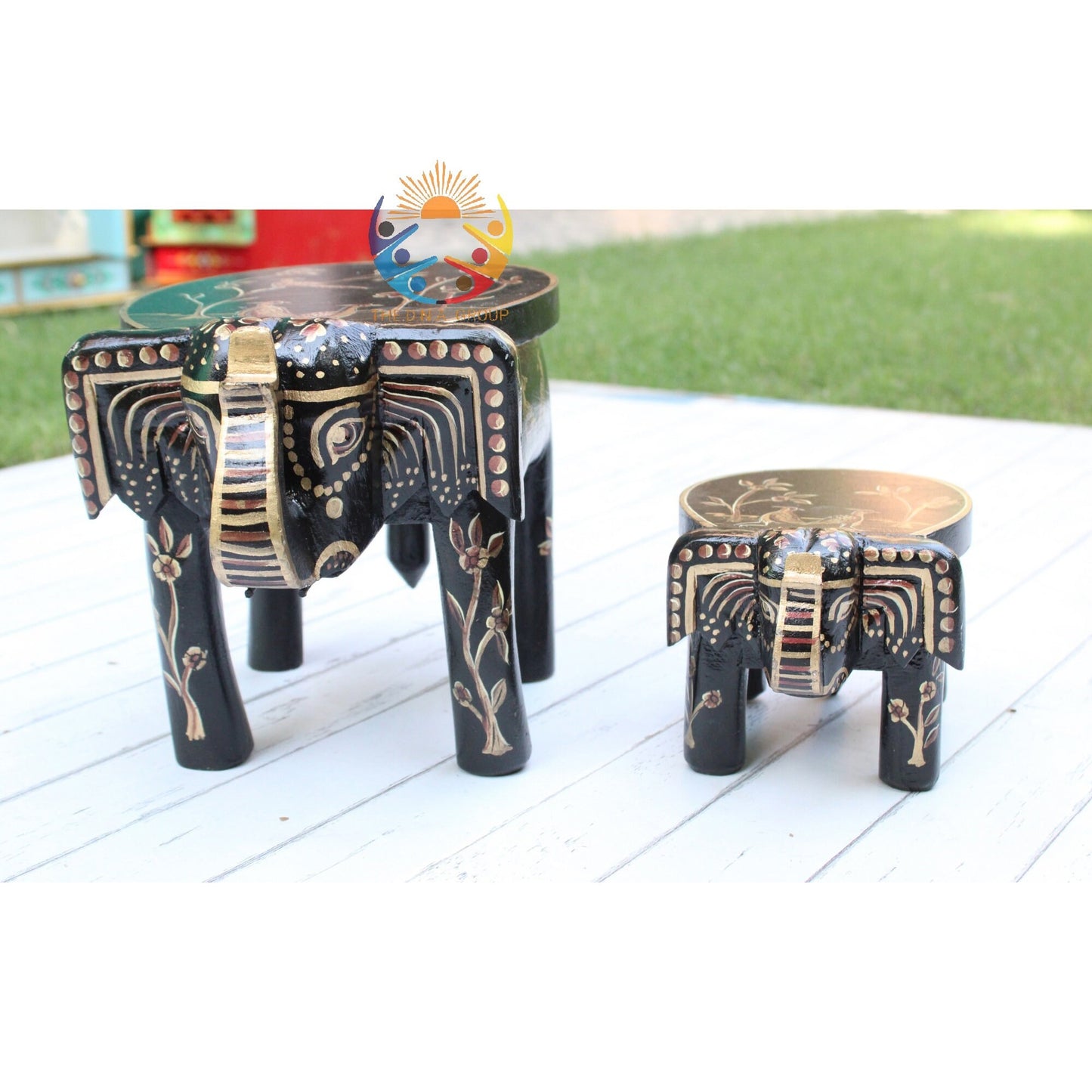 Wooden Elephant Stool / Side Table - Black