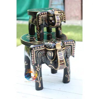 Wooden Elephant Stool / Side Table - Black