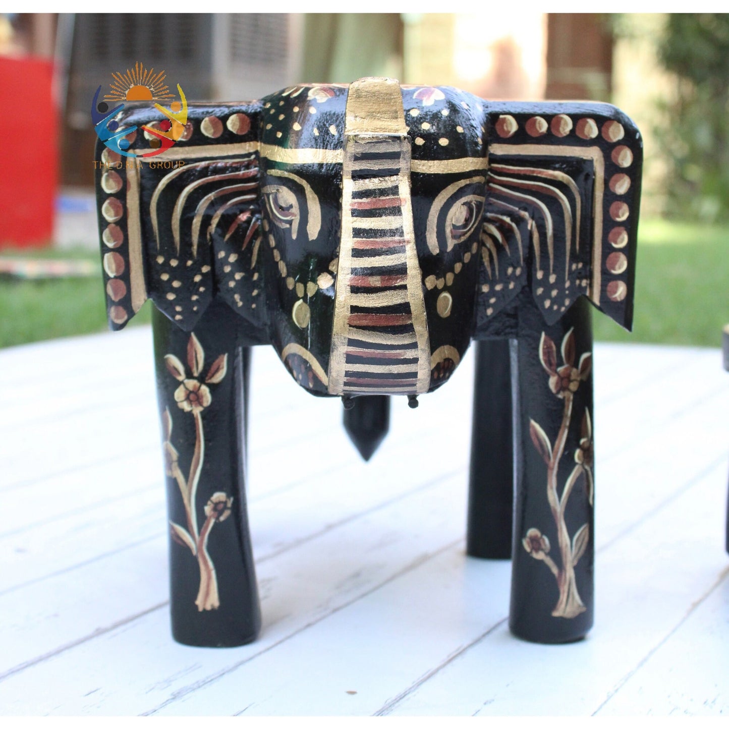 Wooden Elephant Stool / Side Table - Black