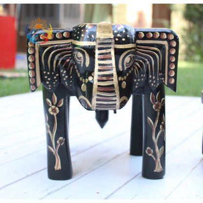 Wooden Elephant Stool / Side Table - Black