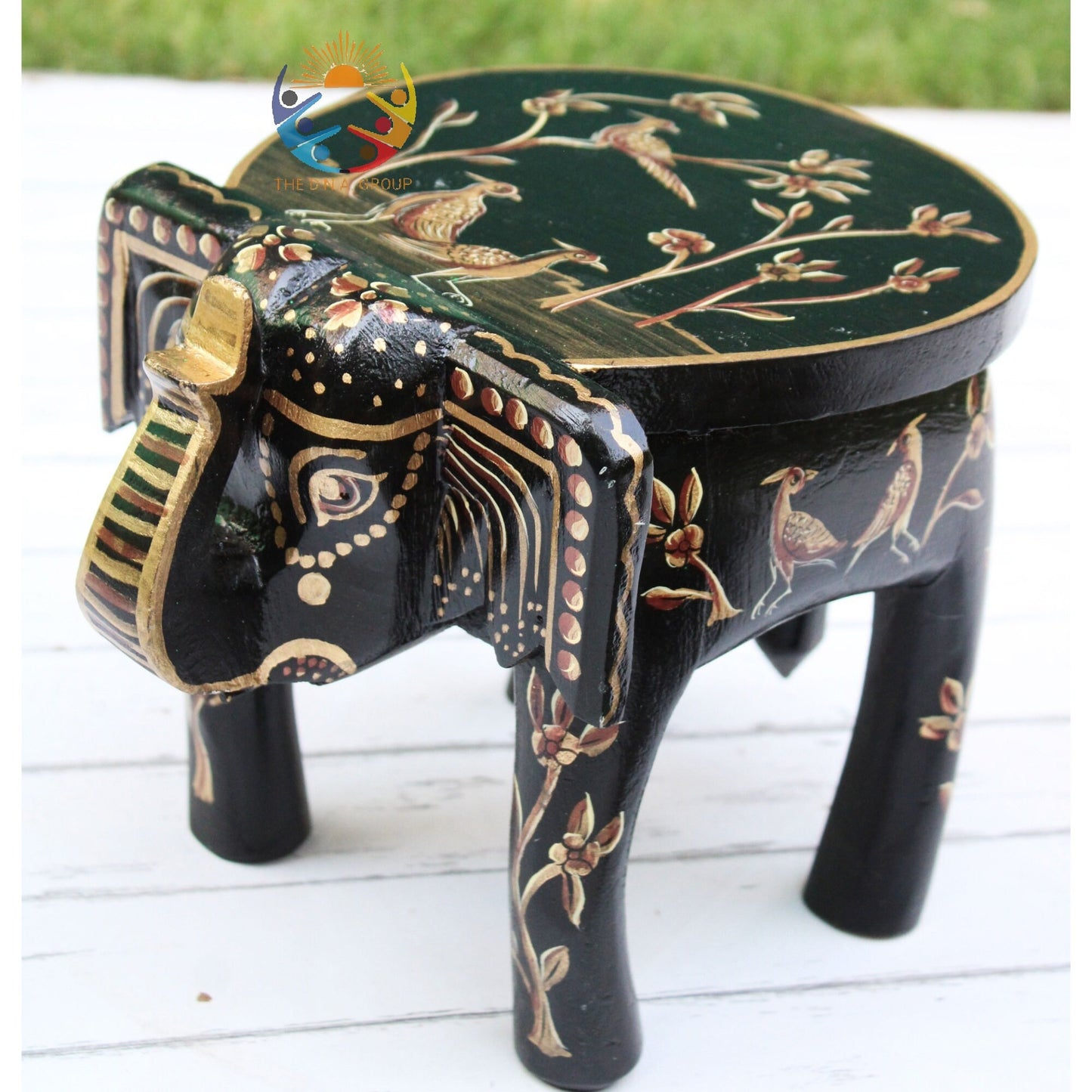 Wooden Elephant Stool / Side Table - Black