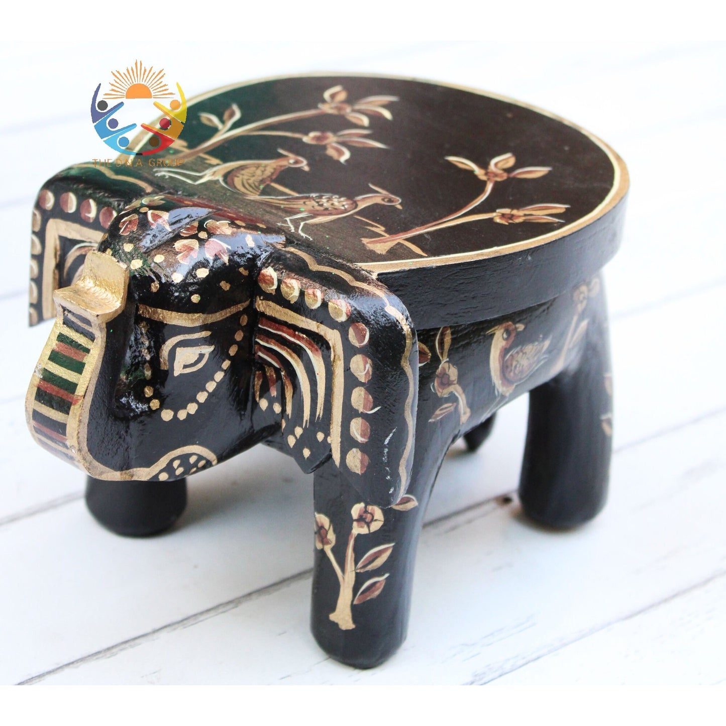 Wooden Elephant Stool / Side Table - Black