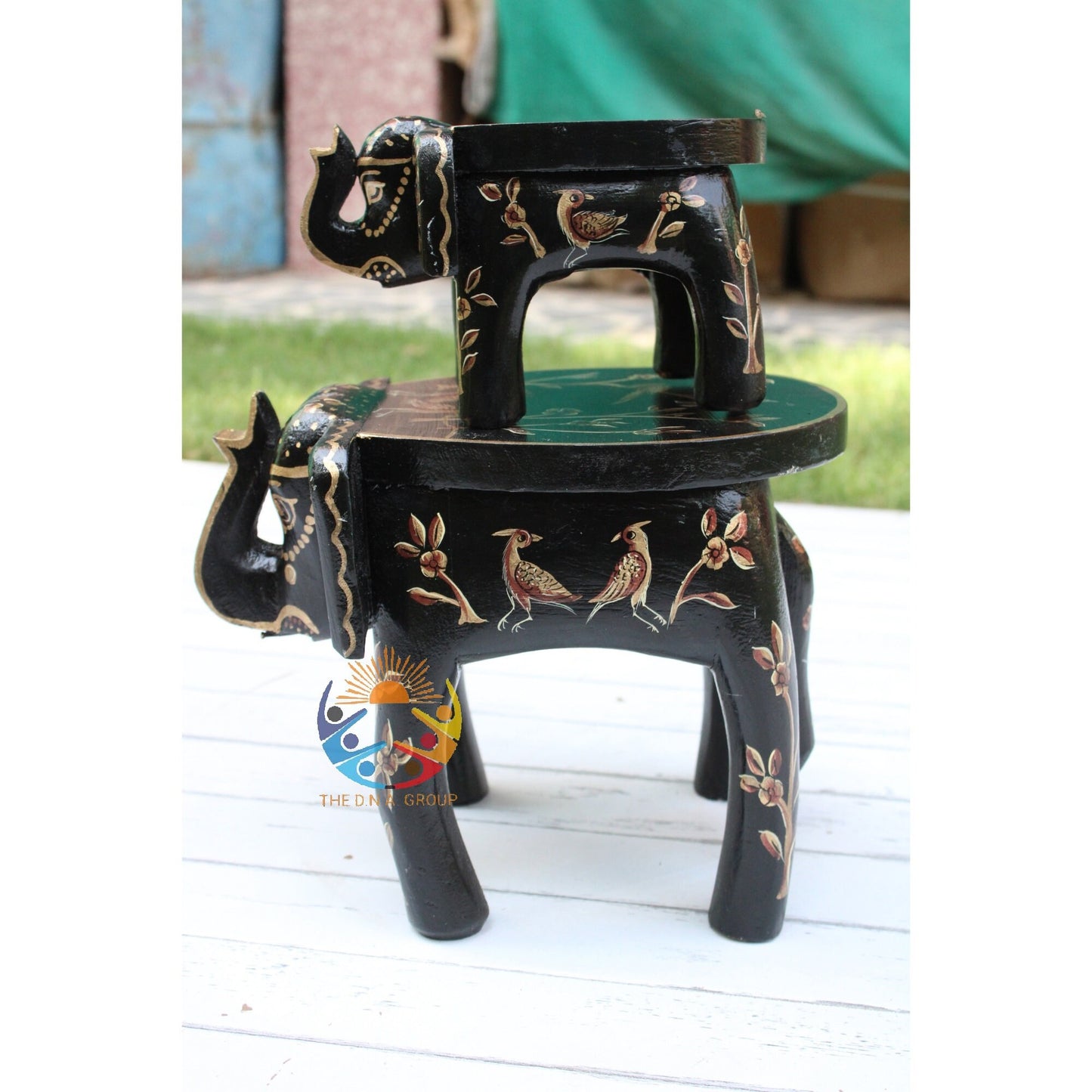 Wooden Elephant Stool / Side Table - Black