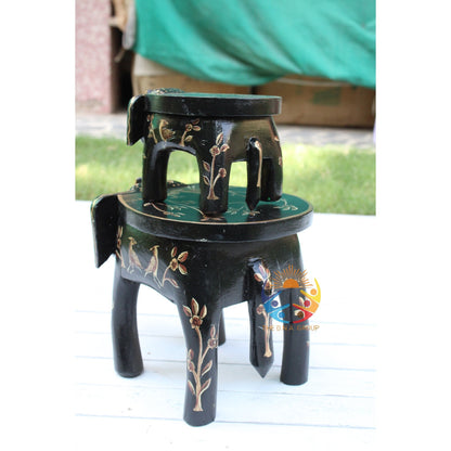 Wooden Elephant Stool / Side Table - Black