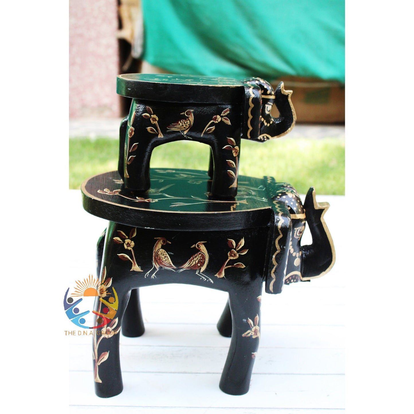 Wooden Elephant Stool / Side Table - Black