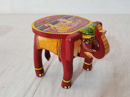 Hand-Painted Vibrant Wooden Elephant Stool