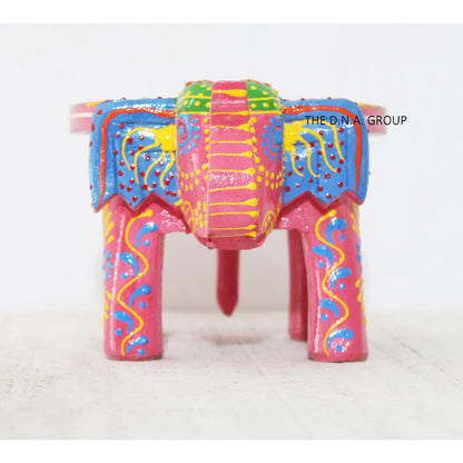 Mini Handmade Wooden Elephant Stool - Set of 2