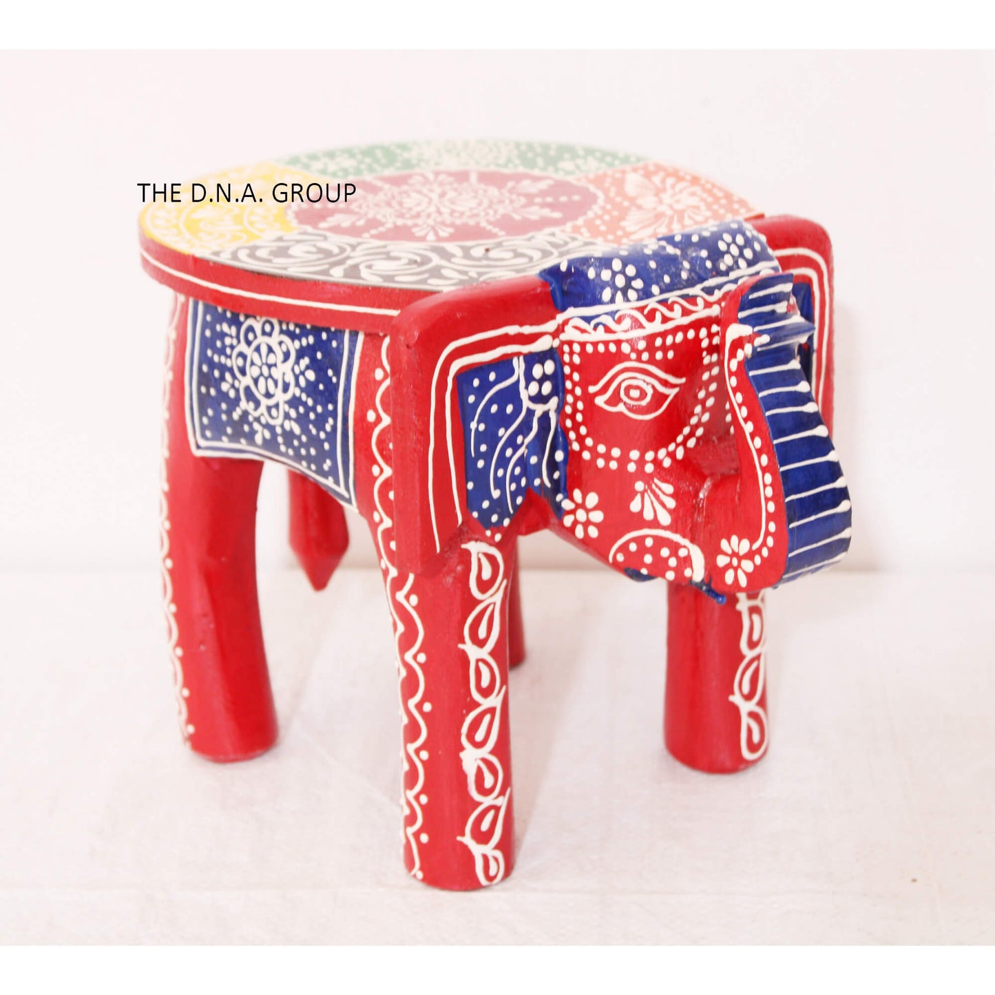 Handcrafted Wooden Elephant Stool – Red