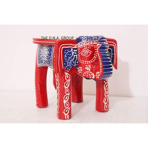 Handcrafted Wooden Elephant Stool – Red
