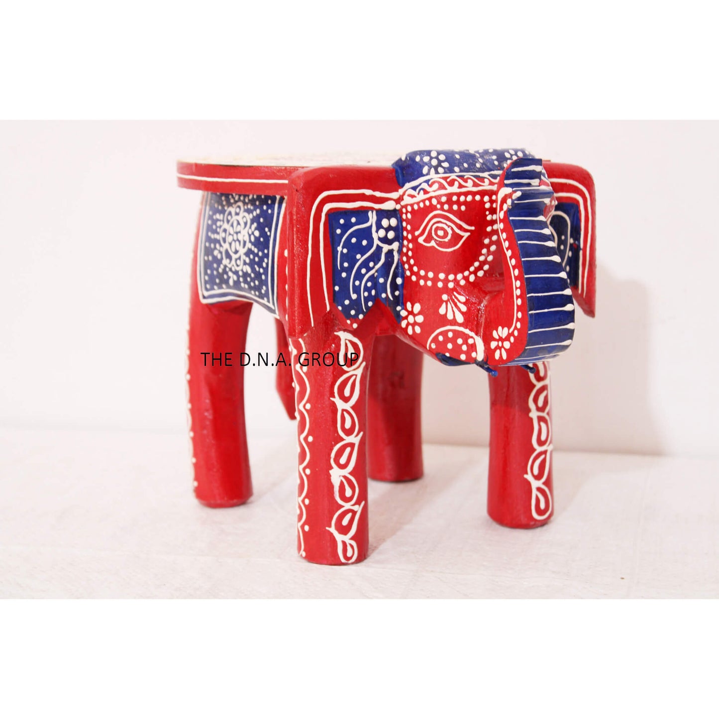 Handcrafted Wooden Elephant Stool – Red