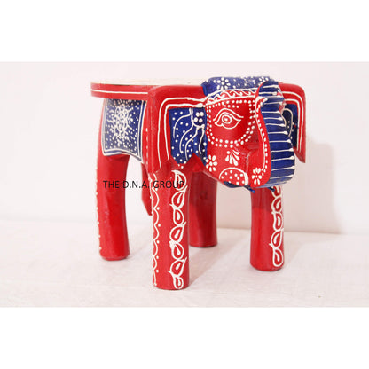 Handcrafted Wooden Elephant Stool – Red