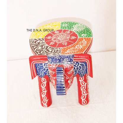 Handcrafted Wooden Elephant Stool – Red