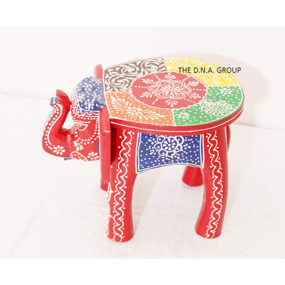 Handcrafted Wooden Elephant Stool – Red