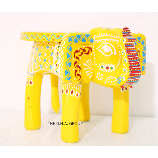Handcrafted Wooden Elephant Stool –Yellow