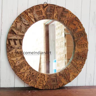 Vintage Style Wooden Round Mirror Frame