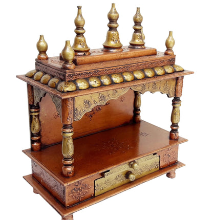 Wooden Temple Hindu Mandir Handmade Red & Blue