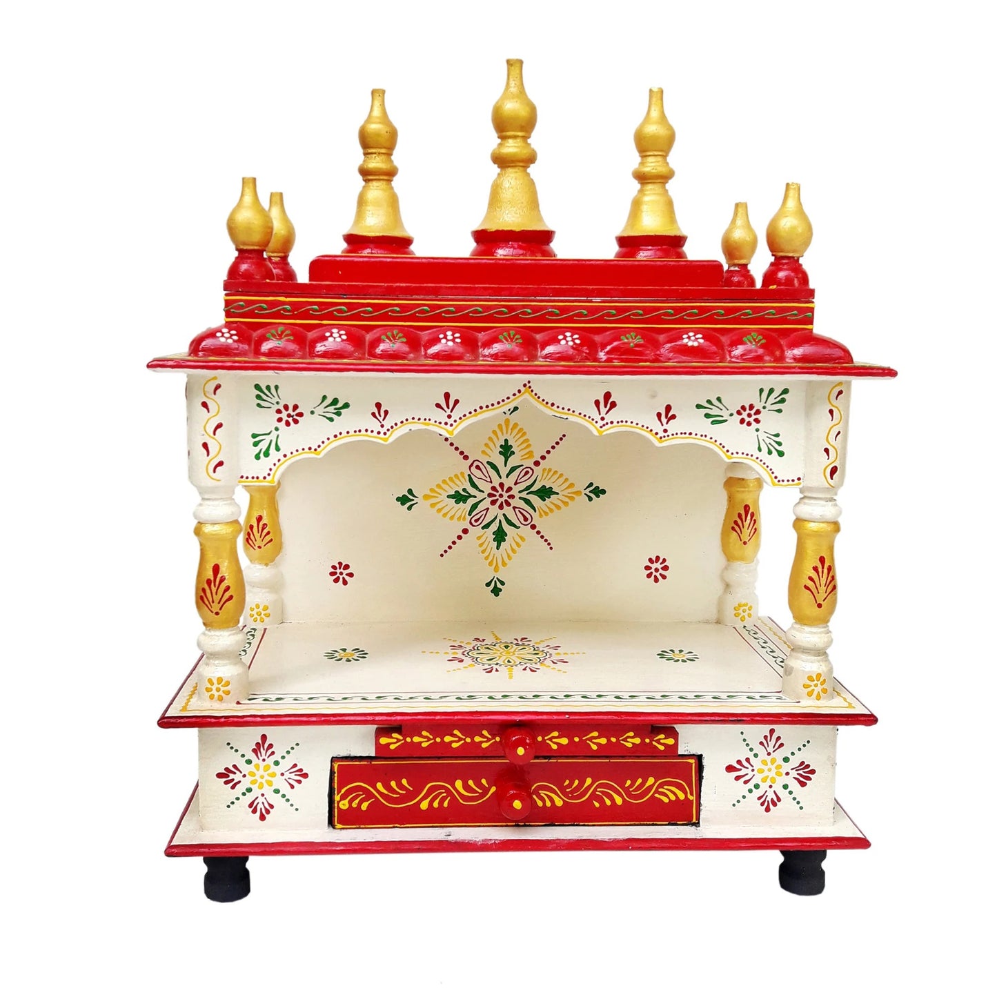 Wooden Temple Hindu Mandir Handmade Red & Blue