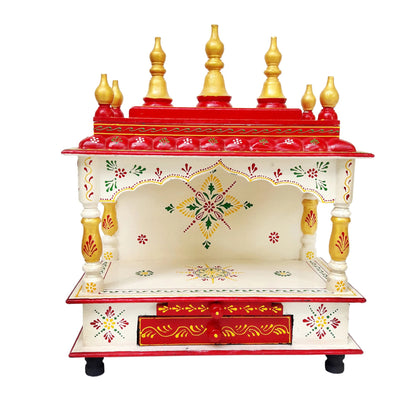 Wooden Temple Hindu Mandir Handmade Red & Blue