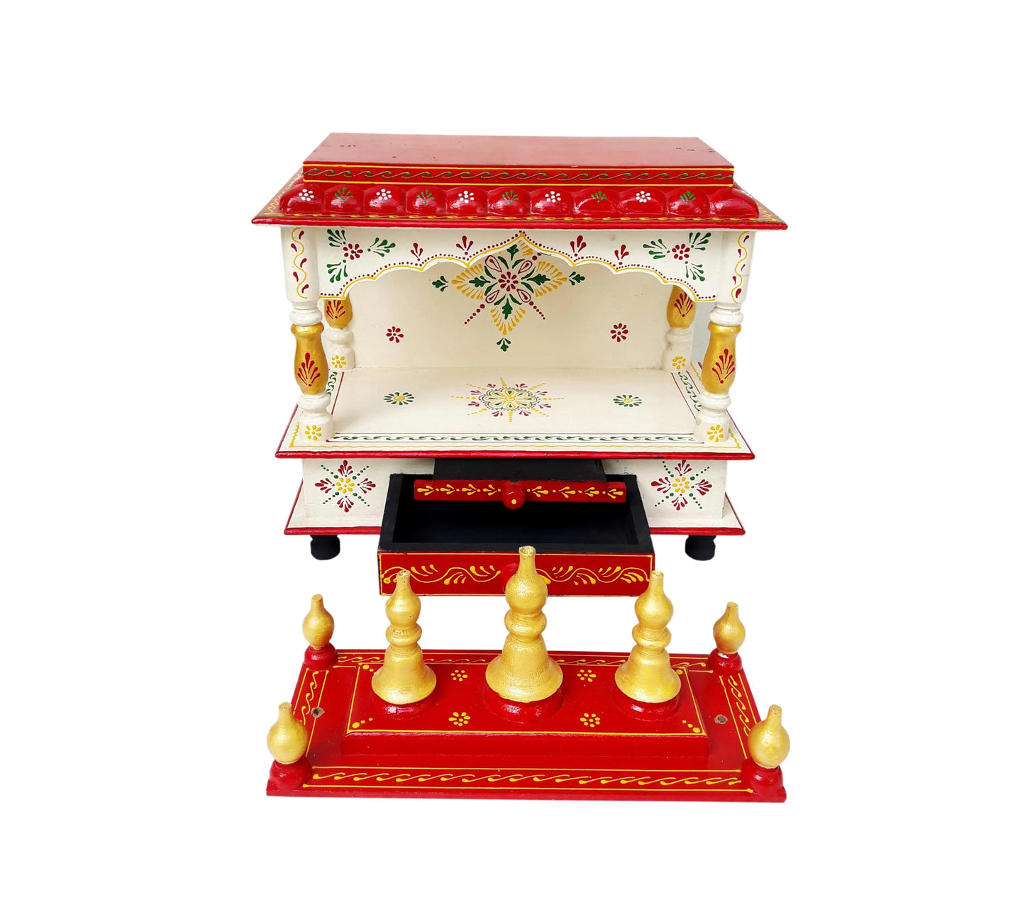 Wooden Temple Hindu Mandir Handmade Red & Blue