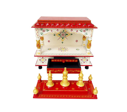 Wooden Temple Hindu Mandir Handmade Red & Blue