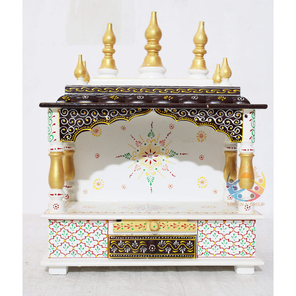 Small Ethnic White & Brown Wooden Temple With 3 Variant