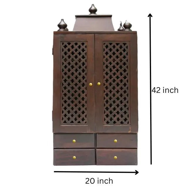 Premium Wooden Hindu Temple With 4 Drawers.