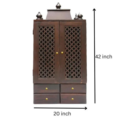 Premium Wooden Hindu Temple With 4 Drawers.