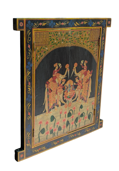 Double Elephant and Radha Krishna Wooden Window