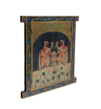 Double Elephant and Radha Krishna Wooden Window