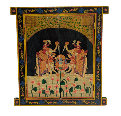 Double Elephant and Radha Krishna Wooden Window