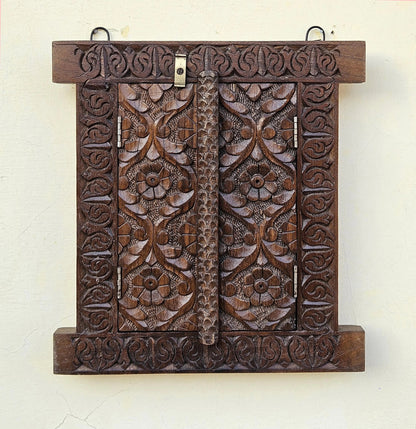 Herringbone Rustic Teak Wooden Window Framed