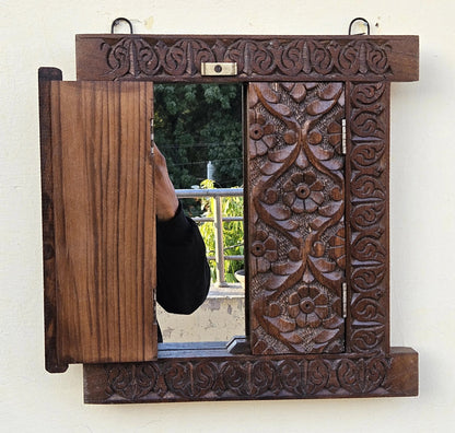 Herringbone Rustic Teak Wooden Window Framed
