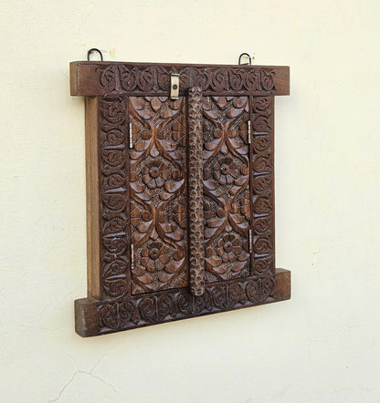 Herringbone Rustic Teak Wooden Window Framed
