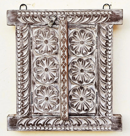 Herringbone Rustic Teak Wooden Window Framed