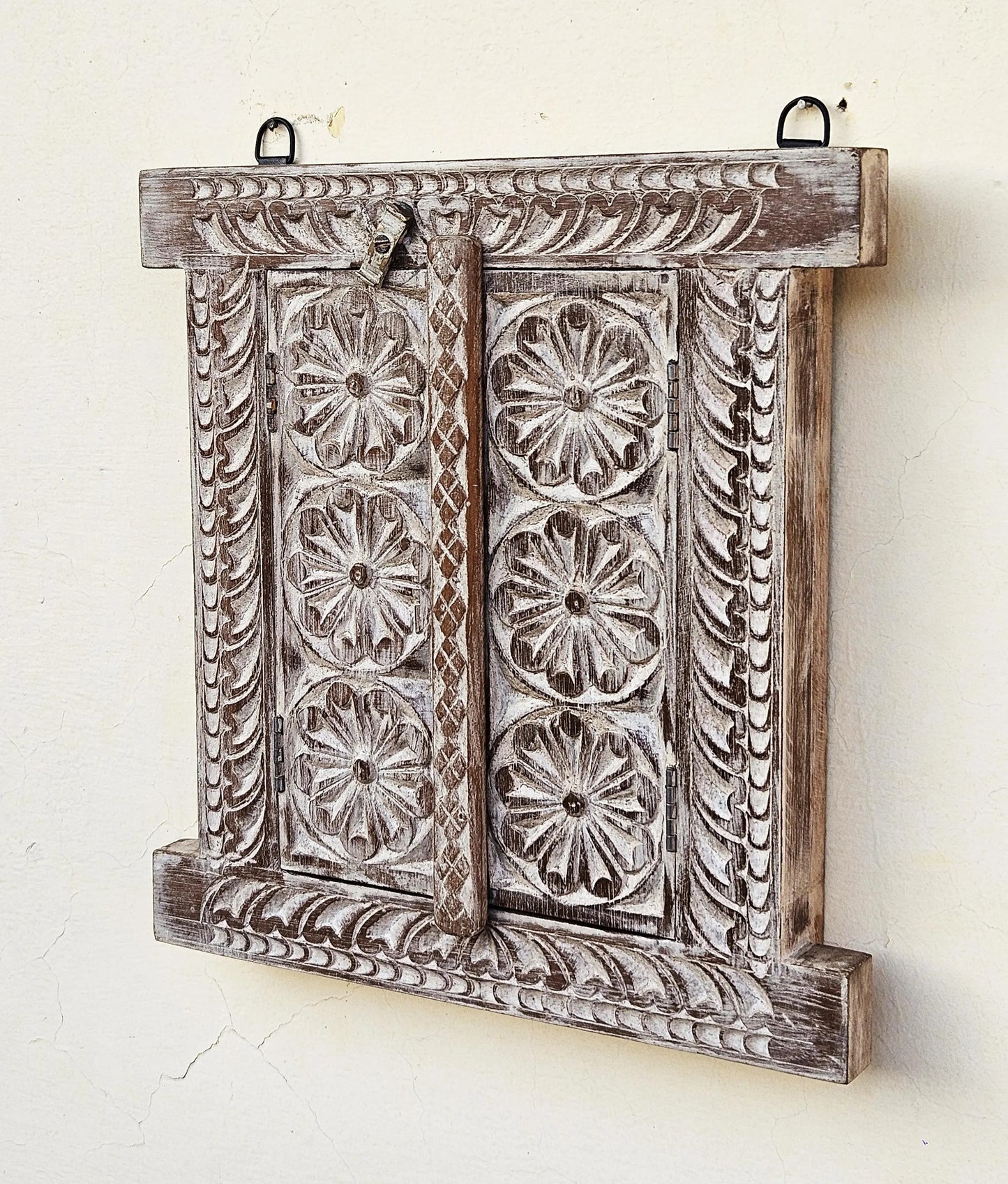 Herringbone Rustic Teak Wooden Window Framed