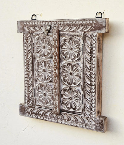 Herringbone Rustic Teak Wooden Window Framed