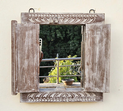 Herringbone Rustic Teak Wooden Window Framed