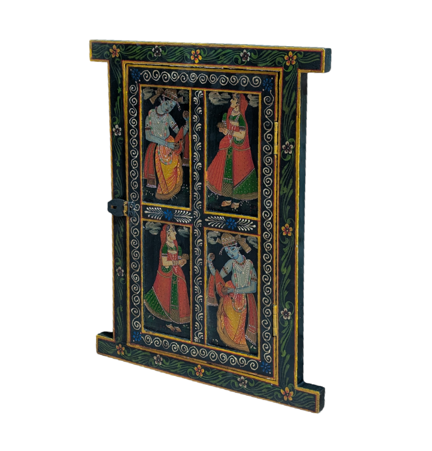 Double Elephant and Radha Krishna Wooden Window