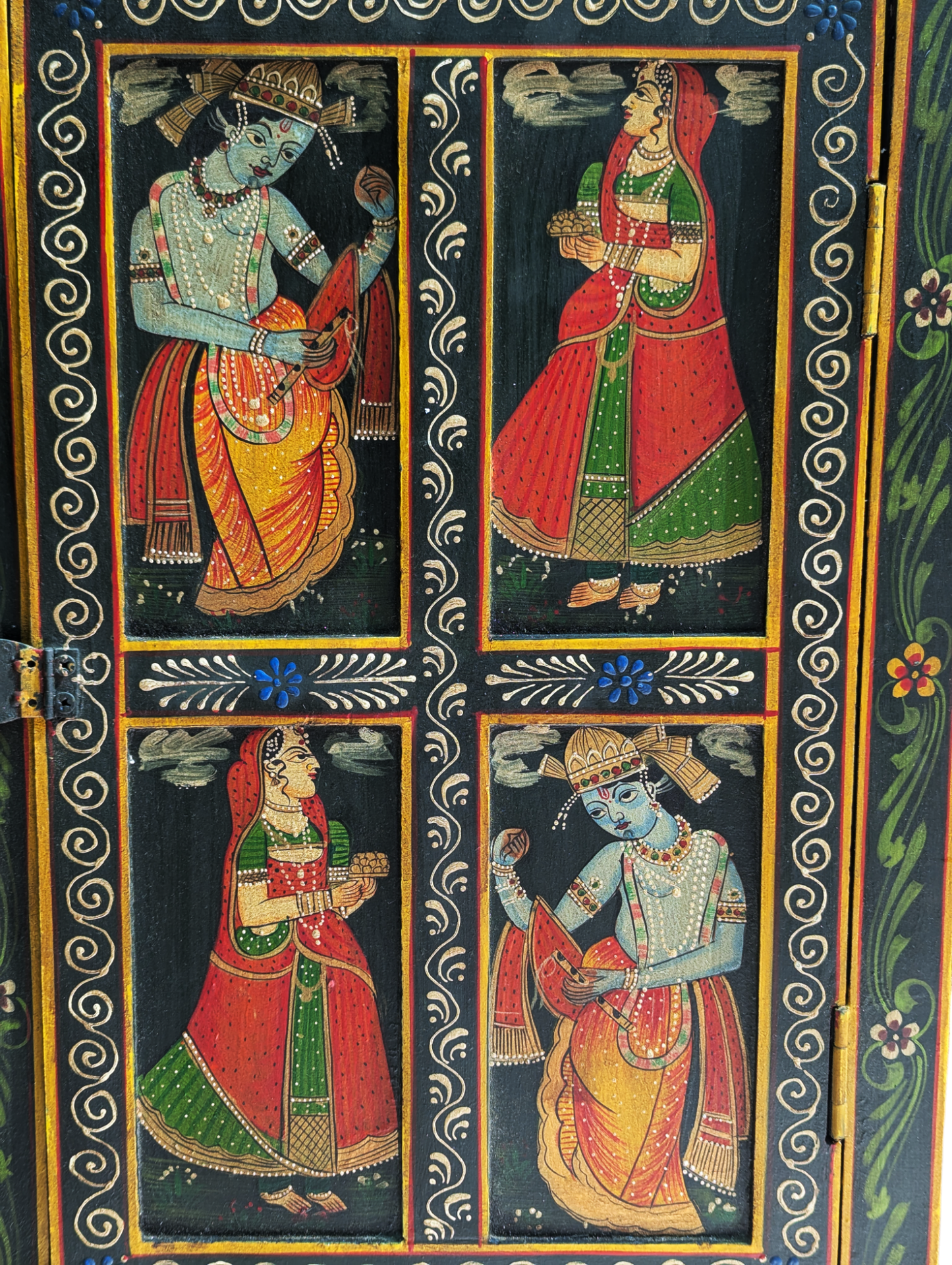 Double Elephant and Radha Krishna Wooden Window