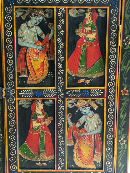 Double Elephant and Radha Krishna Wooden Window