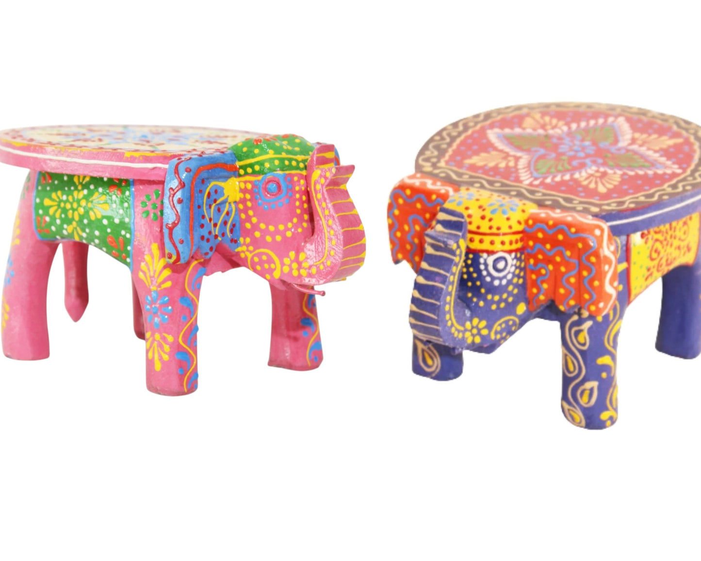 Mini Handmade Wooden Elephant Stool - Set of 2