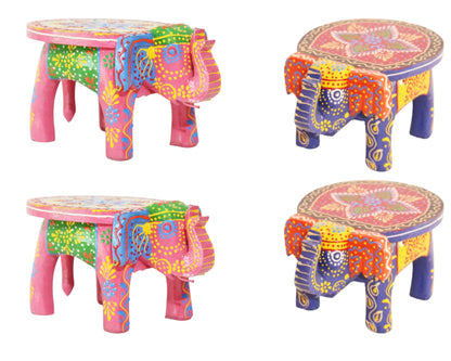 Mini Handmade Wooden Elephant Stool - Set of 2