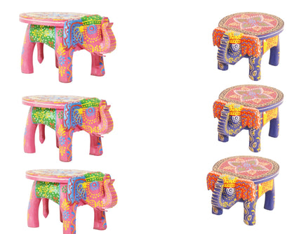 Mini Handmade Wooden Elephant Stool - Set of 2