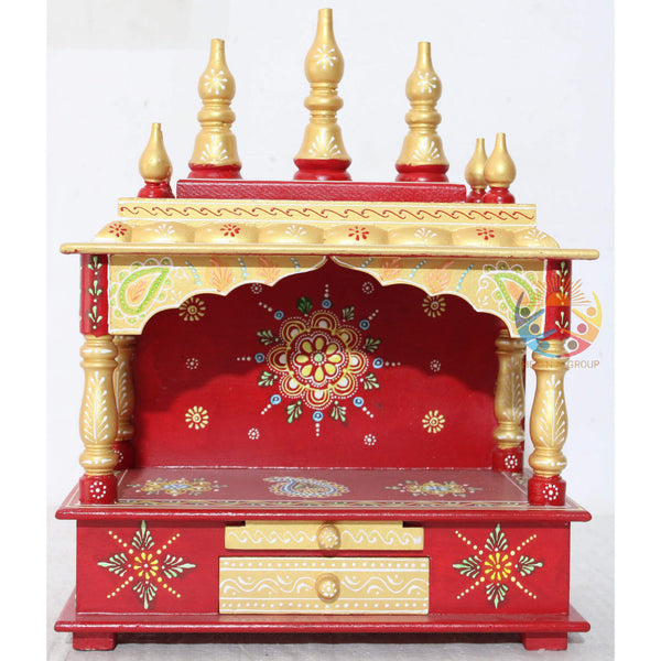 Handmade Wooden Temple for Home – Red & Gold | 15x 8 x18 Inch ( Small )