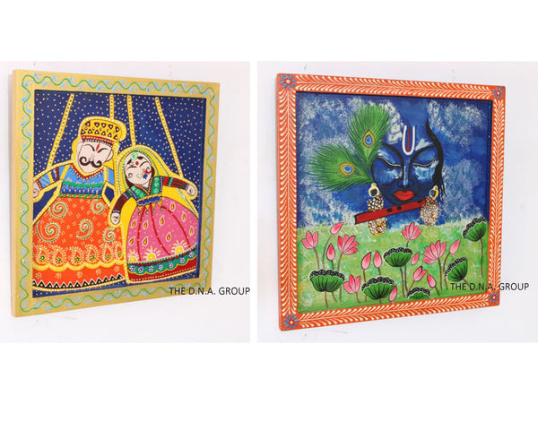 Wooden Hand Painted Radha And Kinq Queen Painting