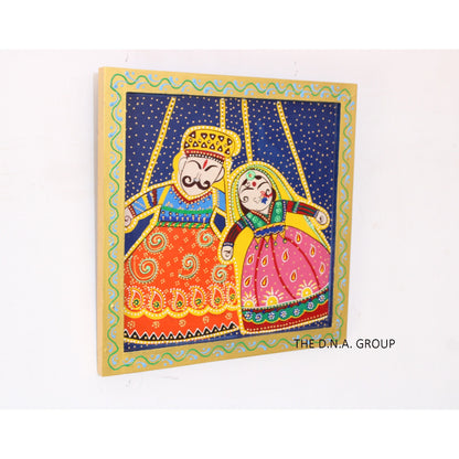 Wooden Hand Painted Radha And Kinq Queen Painting
