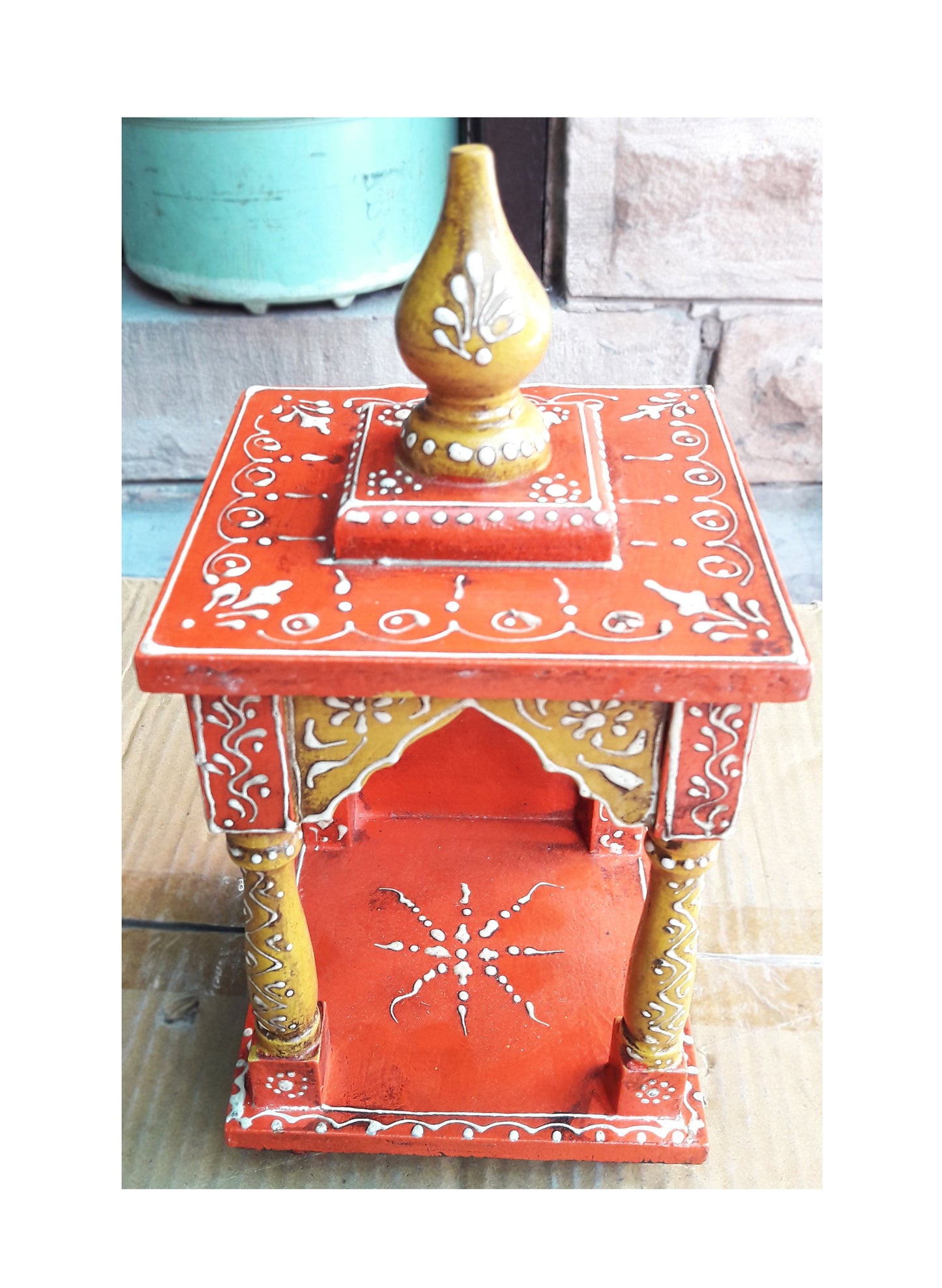 Small Wooden Temple Mandir In "Orange" and "Cooper"