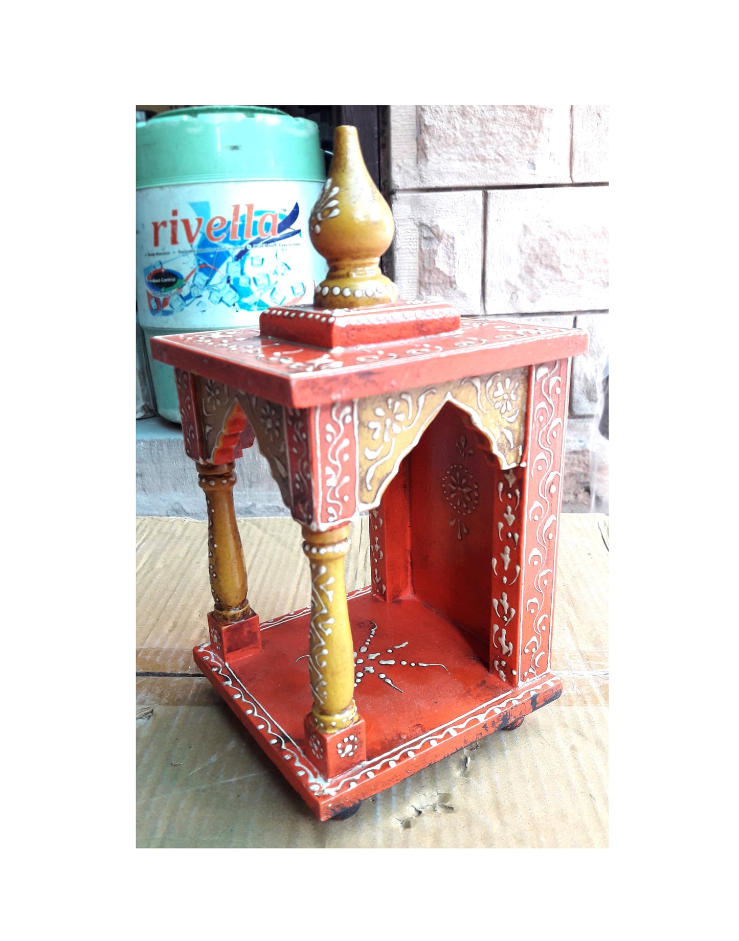 Small Wooden Temple Mandir In "Orange" and "Cooper"